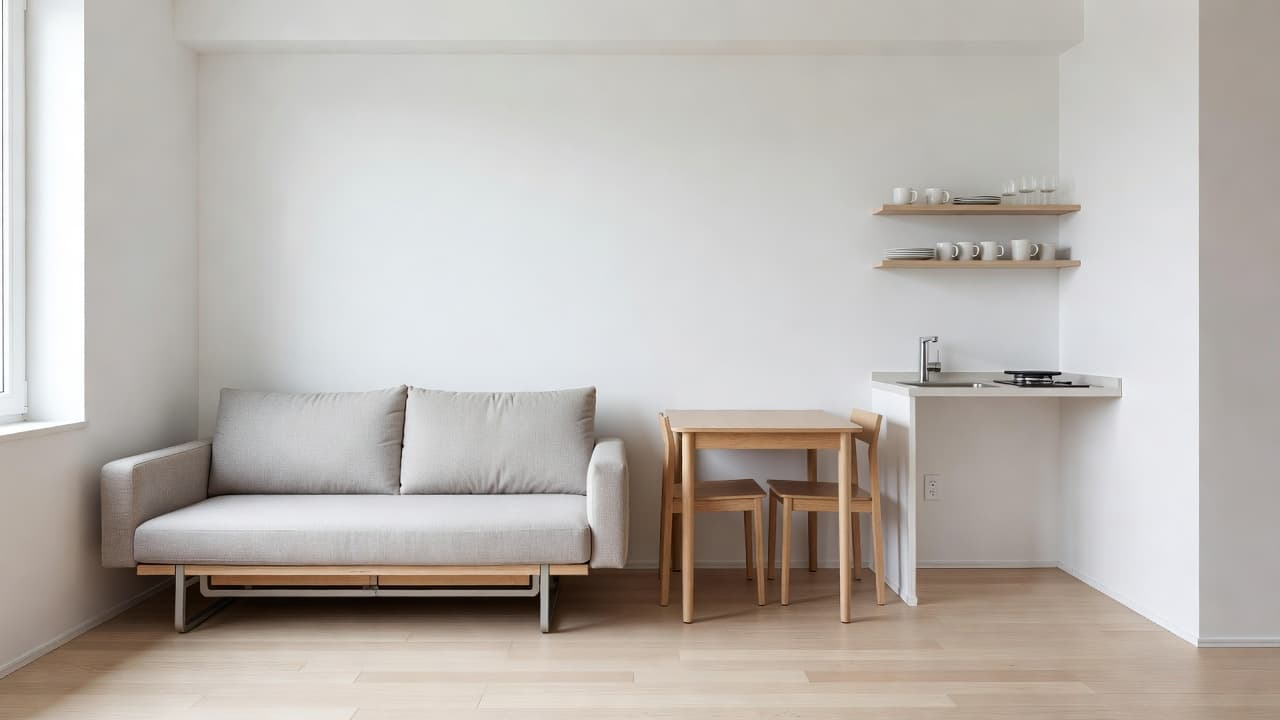 Compact studio apartment layout for the ArchAI apartment planner 3D