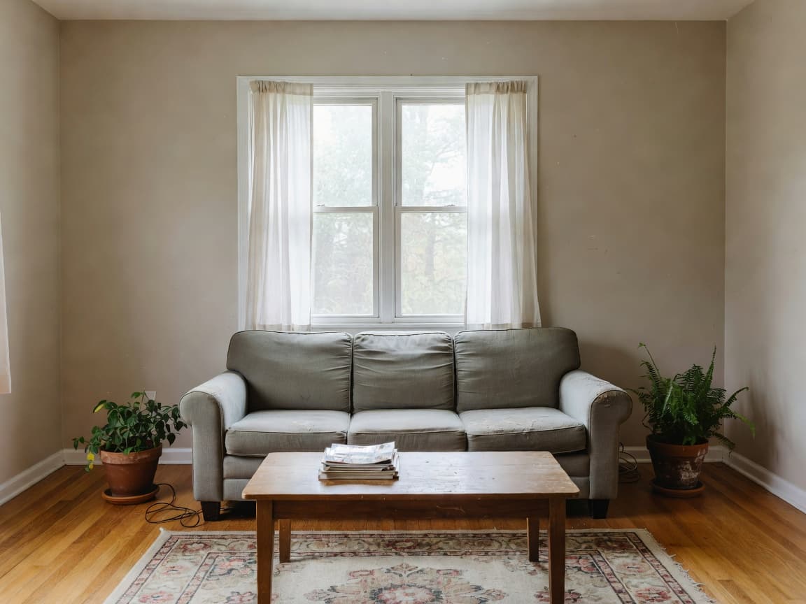 Lived-in living room before planning with the ArchAI home planner app